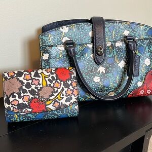 COACH MERCER SATCHEL-FLORAL PRINTED LEATHER ***AND MATCHING WALLET***